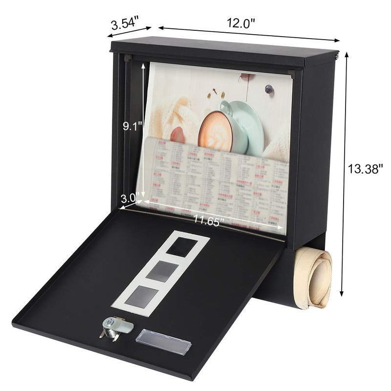 Decaller Metal Mailboxes with Sturdy Key Lock, Wall Mounted Waterproof Mail Box with Transparent Cover, 13.38'' x 12'' x 3.54'' - Image 2